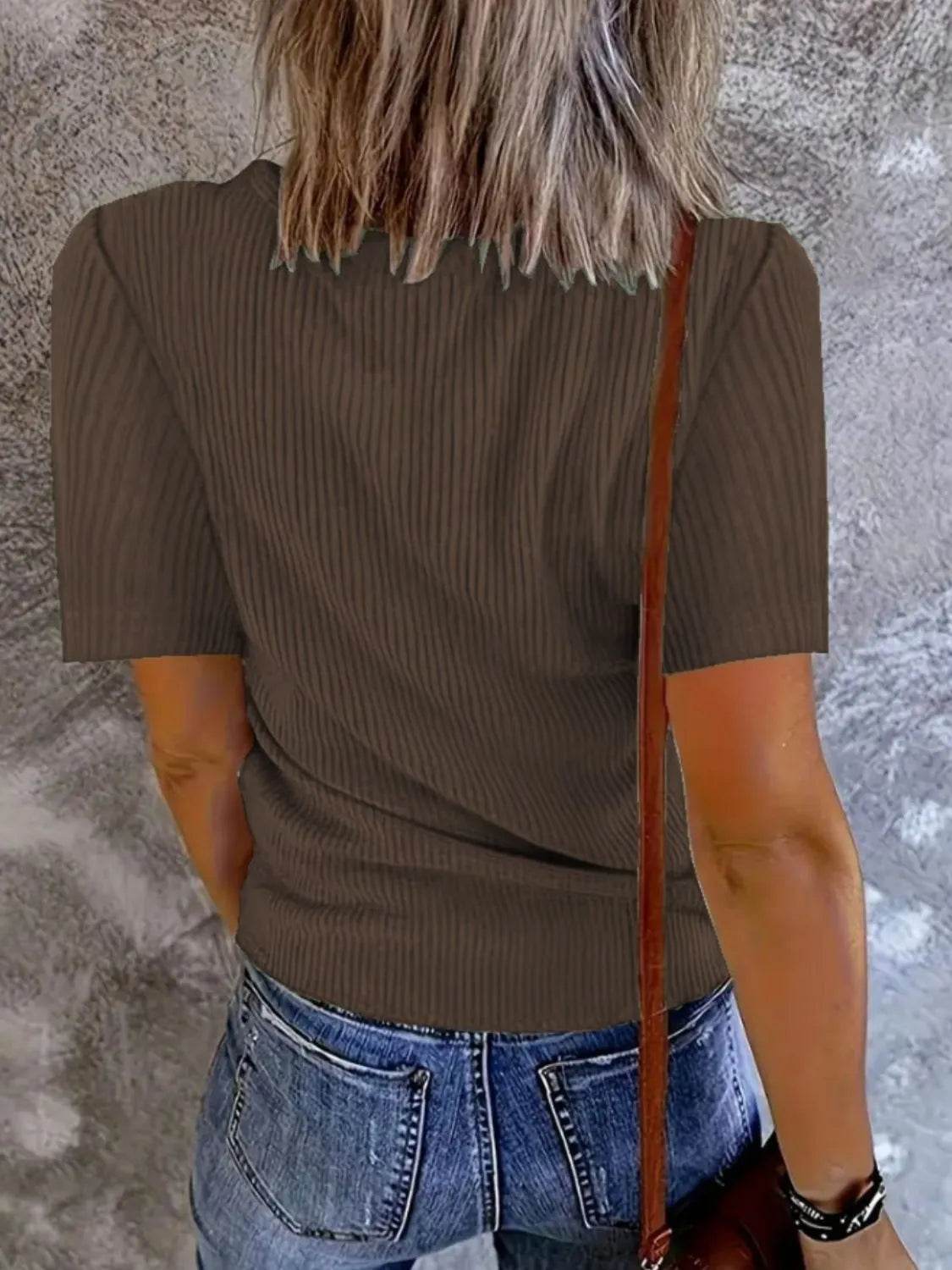 Trendy Solid V-Neck Short Sleeve T-Shirt - Slightly Stretchy, 95% Polyester, 5% Spandex