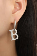 Titanium Steel Letter Hoop Earrings Silver One Size