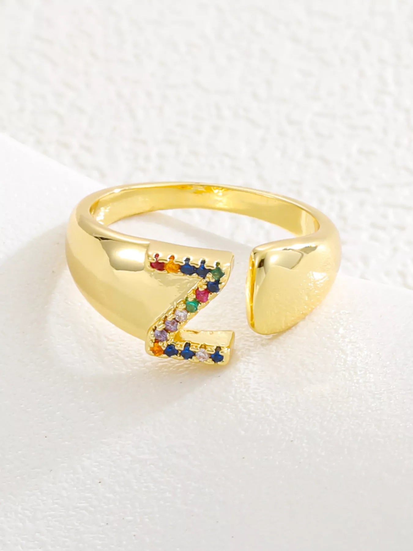 18K Gold-Plated Zircon Letter Ring Z onesize