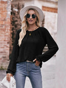 Slightly Stretchy Ruched Round Neck Long Sleeve T-Shirt - Casual Everyday Essential - Store 42