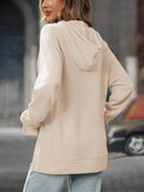 Slightly Stretchy Textured Drawstring Long Sleeve Hoodie with Pocket - Trendy Casual Wear - Store 42