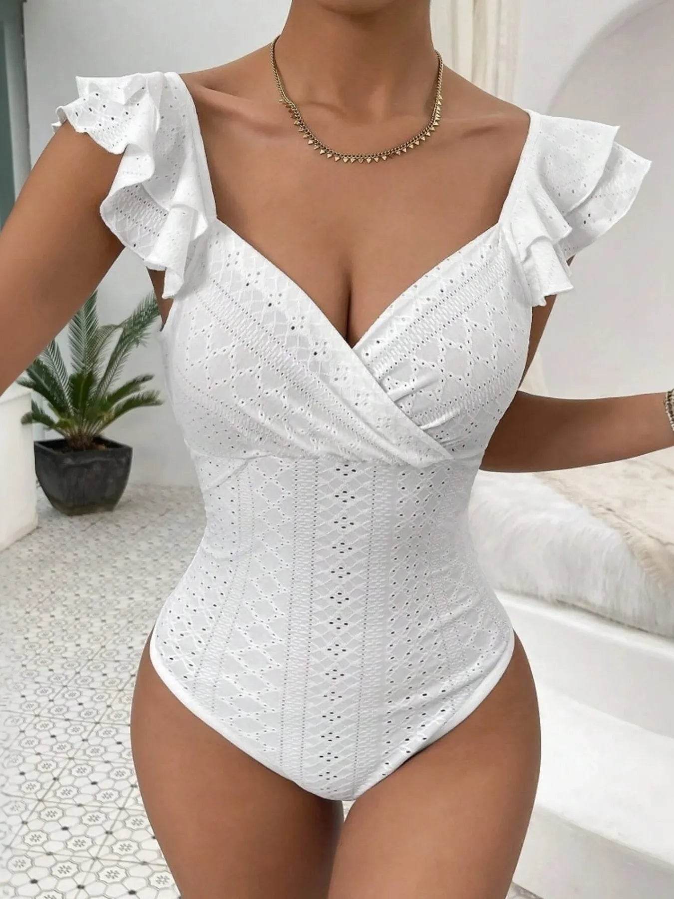 Eyelet Lace Ruffled Corset Bodysuit