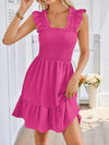 Smocked Square Neck Wide Strap Dress Hot Pink