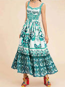 Full Size Printed Sweetheart Neck Maxi Cami Dress Plus Size - Store 42