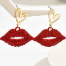 18K Gold-Plated Rhinestone Lips Heart Dangle Earrings - Store 42
