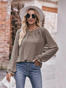 Slightly Stretchy Ruched Round Neck Long Sleeve T-Shirt - Casual Everyday Essential - Store 42
