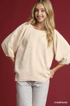 Umgee Satin Jacquard Balloon Sleeve Blouse CHAMPAGNE
