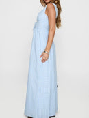 Plaid Tie Front Sleeveless Maxi Dress