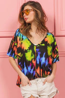 Trendy Tie Dye Print V-Neck Top in Soft Cotton - Chic Jersey Stitched Design - Store 42