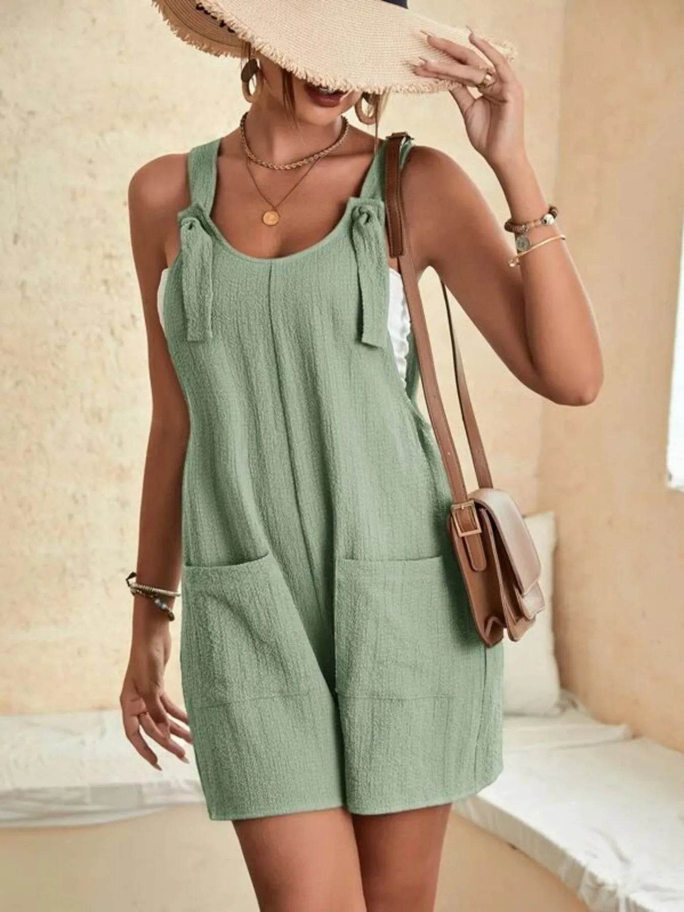 Full Size Knot Strap Romper with Pockets Plus Size - Store 42