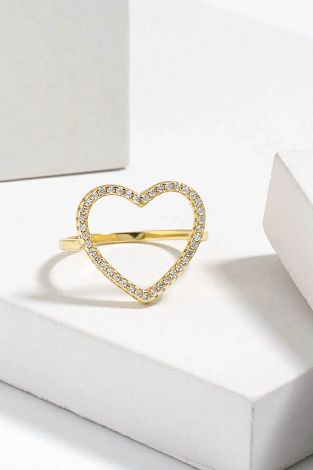 925 Sterling Silver Heart Ring with Inlaid Zircon, 18K Gold-Plated, Box Included - Store 42