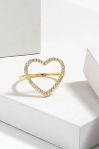925 Sterling Silver Heart Ring with Inlaid Zircon, 18K Gold-Plated, Box Included - Store 42