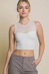 Love Tree Round Neck Ribbed Cropped Mesh Tank Off White