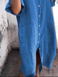 Full Size Casual Linen Button-Down Shirt Dress Plus Size - Store 42