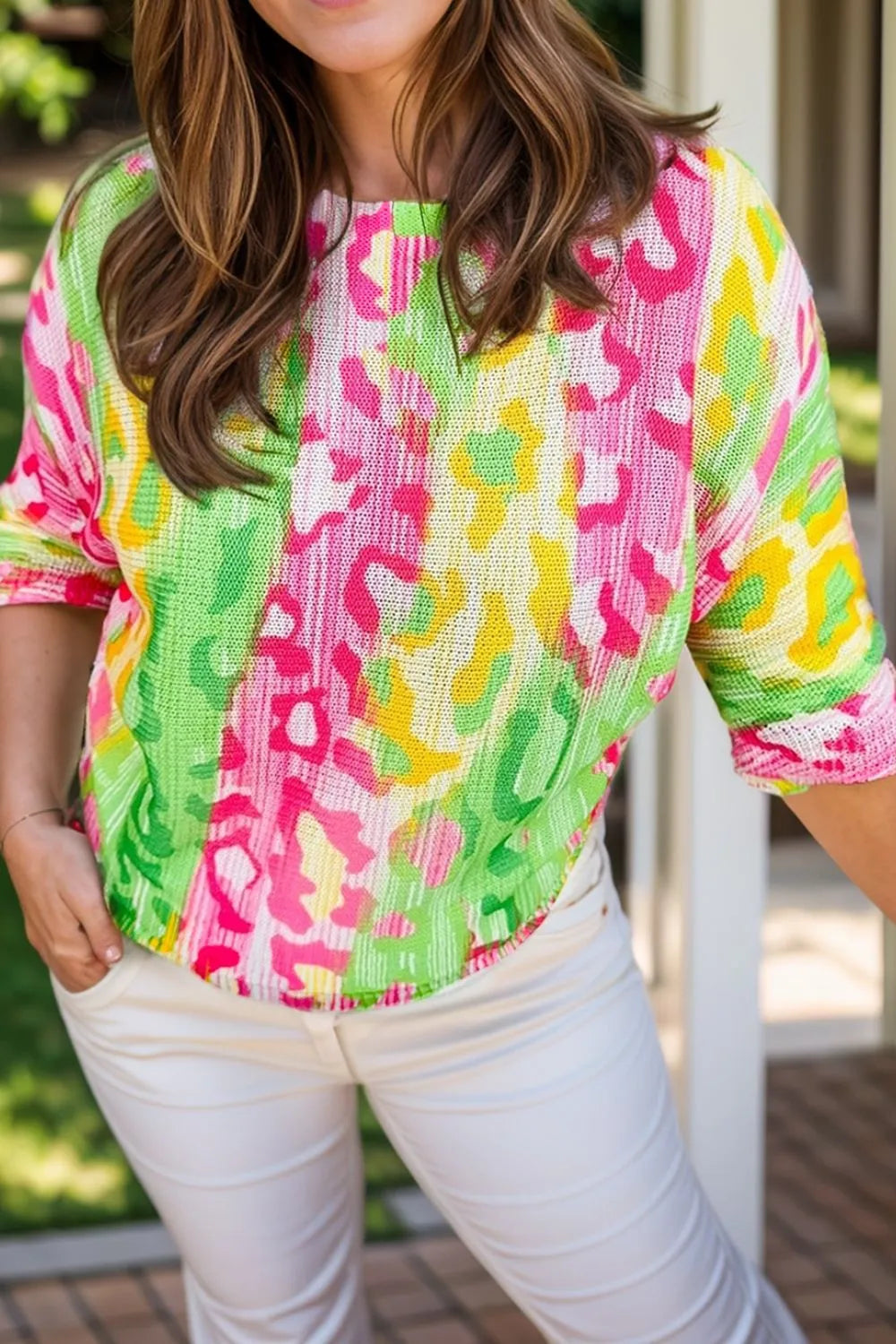 Plus Size Opaque Printed Round Neck T-Shirt - 100% Polyester, Machine Washable
