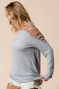 BiBi Jersey Knit One Shoulder Top with Criss Cross - Store 42
