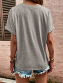 Full Size Casual Notched Short Sleeve Blouse Plus Size - Store 42