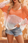 Twisted Back Round Neck Contrast Knit Cover Up Tangerine