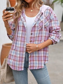 Plaid Button-Up Hooded Shirt