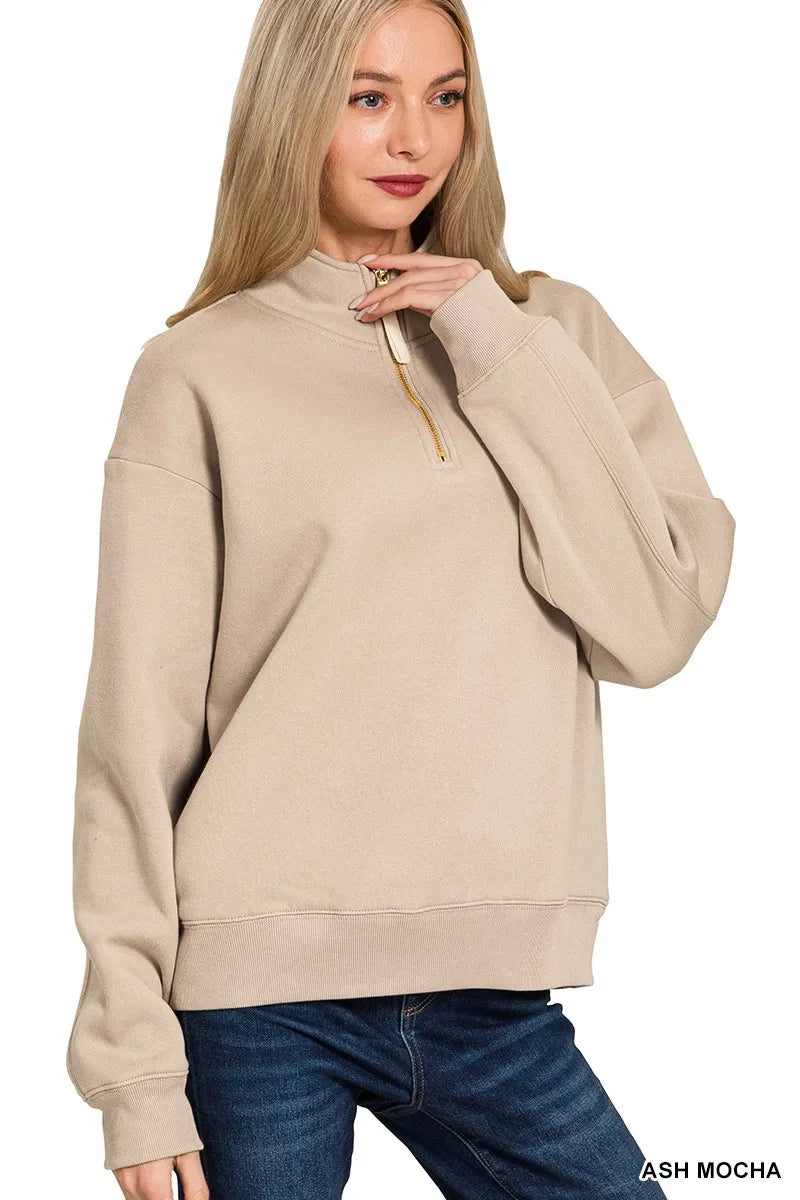 Zenana Cozy Fleece Half Zip Sweatshirt for Women - Soft, Stylish, Versatile Layering Top