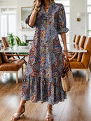 Full Size Bohemian Paisley Print Ruffle Hem Midi Dress Plus Size Red