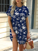 Printed Round Neck Short Sleeve Mini Dress