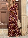 Full Size Printed V-Neck Short Sleeve Maxi Dress Plus Size - Store 42