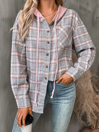 Plaid Button-Up Hooded Shirt