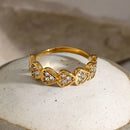 Elegant 18K Gold-Plated Stainless Steel Heart Ring with Zircon Inlay - Size 7 - Store 42