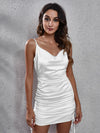 Side Drawstring Ruched Cowl Neck Mini Cami Dress White