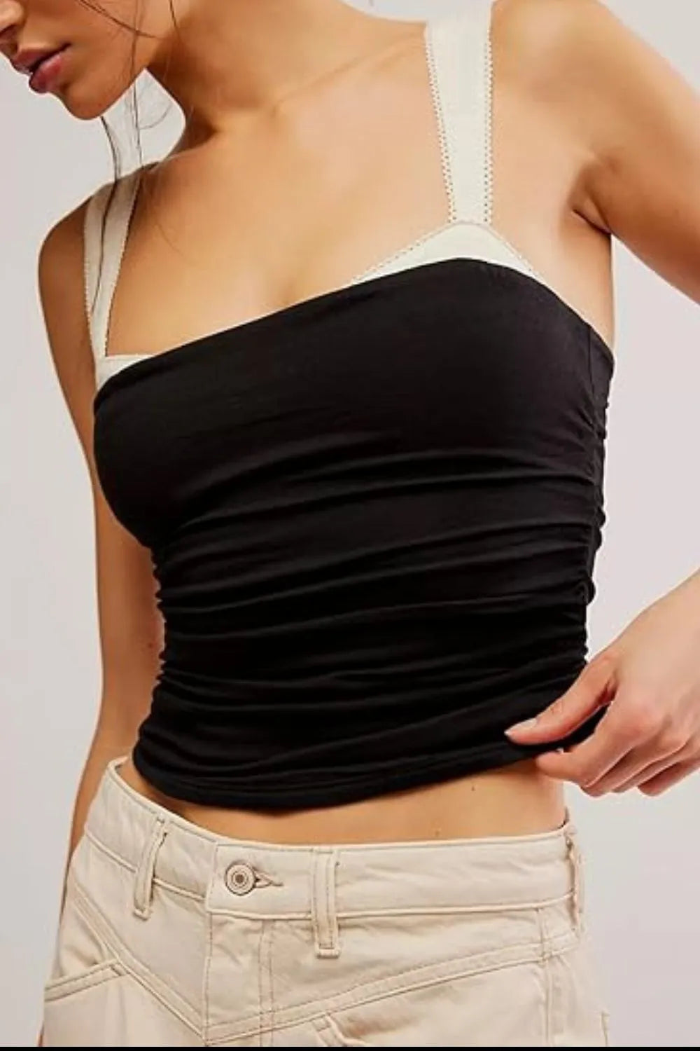 Trendsi Square Neck Wide Strap Cami - Opaque, Slightly Stretchy, 65% Polyester, 35% Cotton