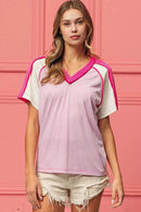 BiBi V-Neck Jersey Knit Top With Cord Rib Detailing - Comfortable & Stylish Combo - Store 42