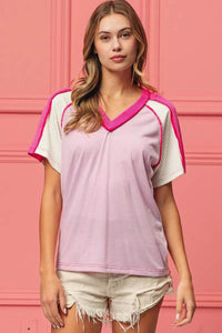BiBi V-Neck Jersey Knit Top With Cord Rib Detailing - Comfortable & Stylish Combo - Store 42