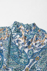 Paisley Floral V Neck Short Sleeve Mini Dress
