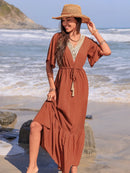 Ruffled Tassel V-Neck Flutter Sleeve Dress