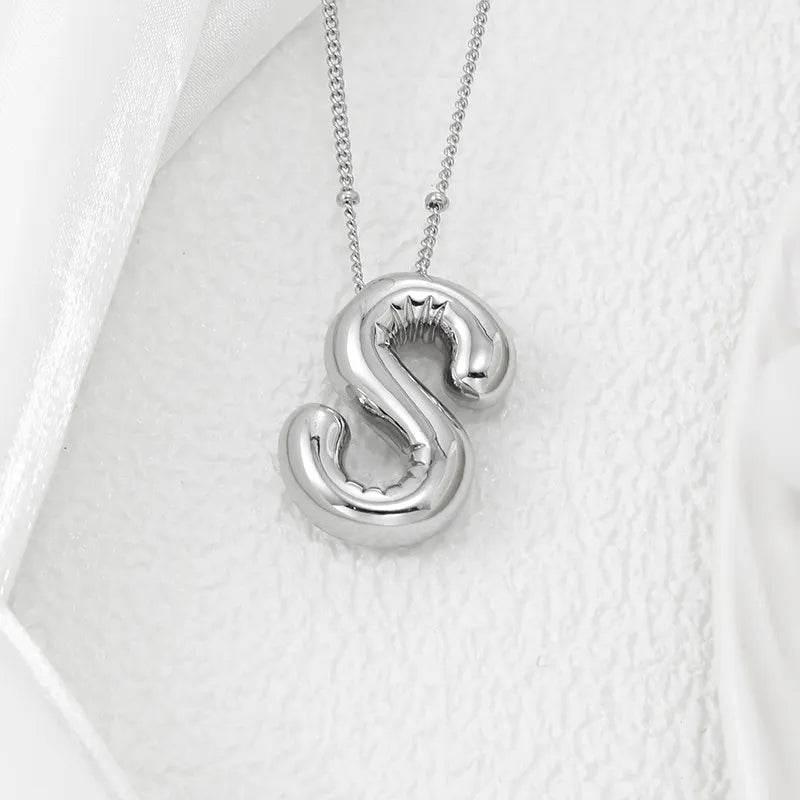 Elegant Copper Bubble Letter Pendant Necklace - Platinum-Plated, 17.7 in Chain Length - Store 42