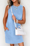 Round Neck Sleeveless Mini Dress with Pockets Light Blue