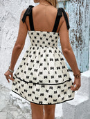 Bow Print Tie Shoulder Dress