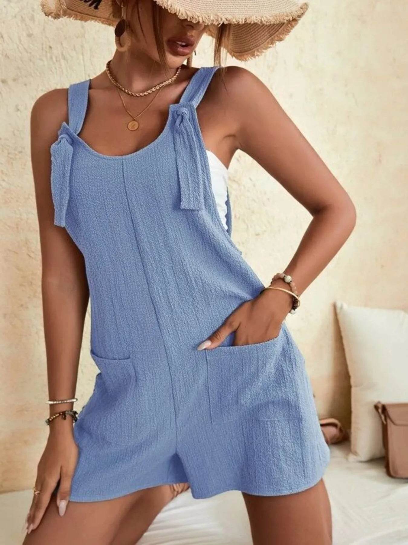 Full Size Knot Strap Romper with Pockets Plus Size - Store 42
