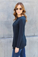 Basic Bae Women's Full Size Round Neck Long Sleeve Top with Pockets and Moderate Stretch - Store 42