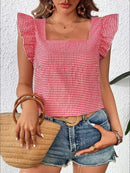 Ruffle Sleeve Gingham Square Neck Top