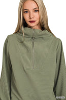 Zenana Ribbed High Neck Half Zip Pullover & Pants Set