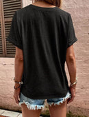 Full Size Casual Notched Short Sleeve Blouse Plus Size - Store 42