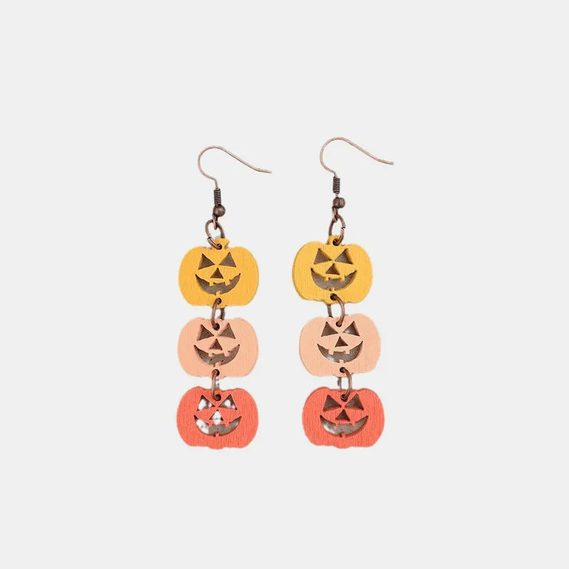 Wooden Contrast Pumpkin Earrings - Unique Alloy & Wood Design, 2.9 In Length, Lightweight