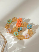 Elegant 18K Gold-Plated Stainless Steel Flower Earrings with Synthetic Crystals - Store 42