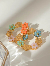 Elegant 18K Gold-Plated Stainless Steel Flower Earrings with Synthetic Crystals - Store 42