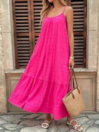 Scoop Neck Tiered Maxi Cami Dress Hot Pink