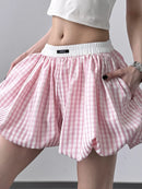 Plaid Elastic Waist Casual Shorts