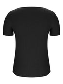 Trendy Solid V-Neck Short Sleeve T-Shirt - Slightly Stretchy, 95% Polyester, 5% Spandex - Store 42