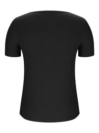 Trendy Solid V-Neck Short Sleeve T-Shirt - Slightly Stretchy, 95% Polyester, 5% Spandex - Store 42
